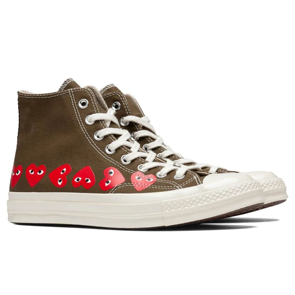 Converse X Comme Des Garcons PLAY All Star Chuck '70 Hi "Multi Heart" - Khaki - Image 2
